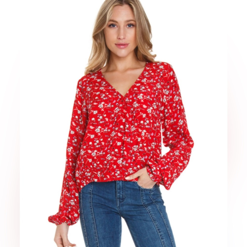 Sanctuary Red floral V-neck blouse